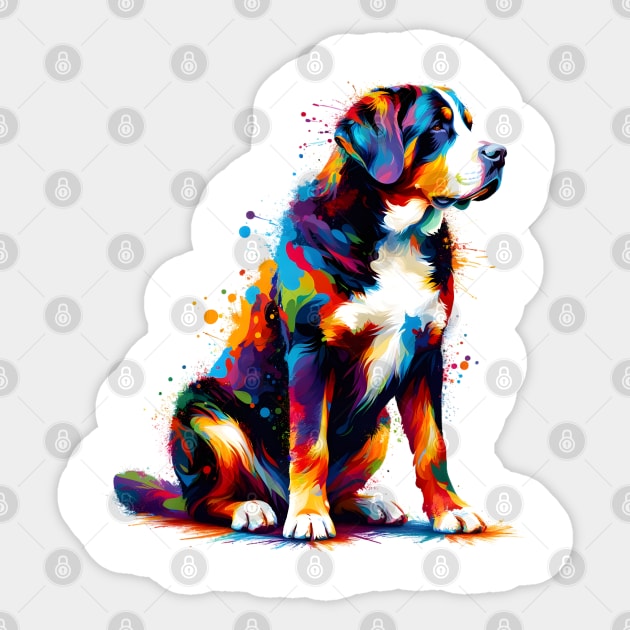 Abstract Colorful Greater Swiss Mountain Dog Splash Art Sticker by ArtRUs